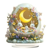 BODOAO Easter Decorations for the Home Farmhouse Rustic Acrylic Bunny with Egg Easter Tiered Tray Decor Happy Spring Decoration for Indoor Home Party Easter Tabletop Decoration Easter Gifts for Kids
